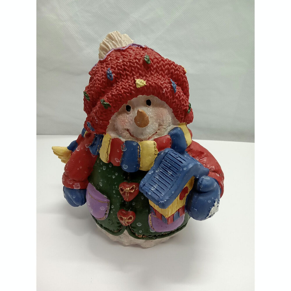 Snowman Figurine resin white blue red green‎ 7X7X5"
